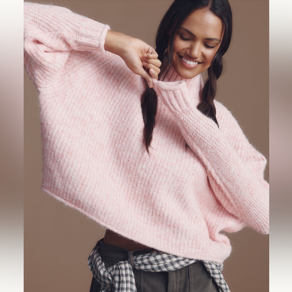 Pilcro- The Dawn Mock-Neck Chunky Sweater- Pink- M